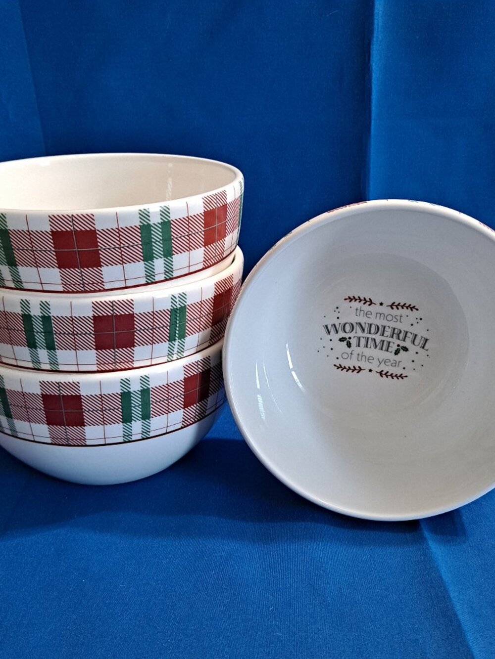 Royal Norfolk 4 CHRISTMAS 5 1/2" SOUP BOWLS "The Most Wonderful Time Of The Year